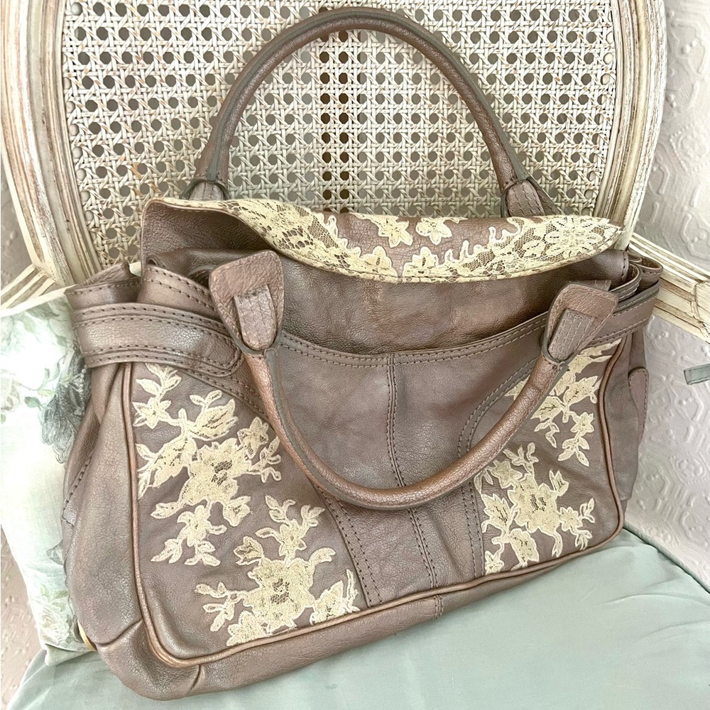 RARE Valentino Leather Lace Satchel - dust bag and tags Champagne color